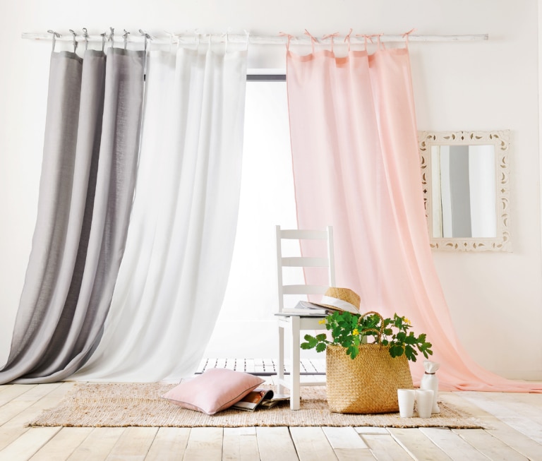 AMBIANCE RIDEAU PUR LIN A NOUETTES GRIS PERLE