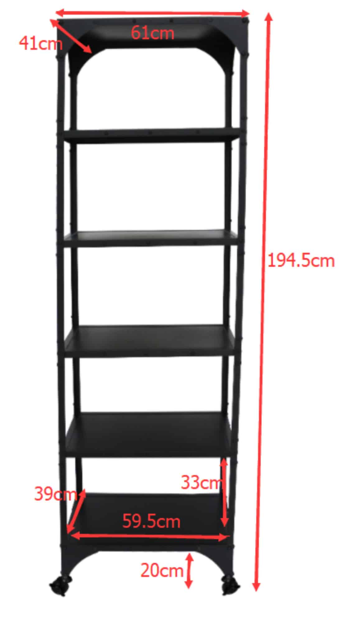 MESURES COMPLETES ETAGERES 5 NIVEAUX SUR ROULETTES