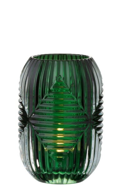 PHOTOPHORE LIGNES VERT EMERAUDE ALLUME